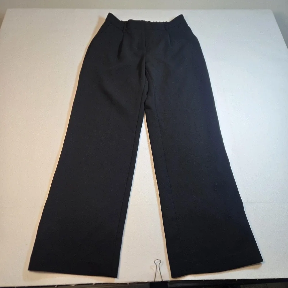 DKNY Dress Pants Women 4 Black Excellent Wide Leg Pleated Elastic Waist Trousers